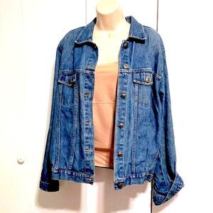 CROSSROADS Denim Trucker Boyfriend Jacket Button Down with Pockets Womens Large